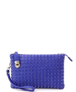 Fashion Faux Woven Leather Messenger Bag with Buckle WU112 ROYAL BLUE